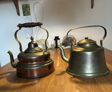 Alter Messing Kupfer Kessel, Kanne, Wasserkessel für Kohleofen gestempelt