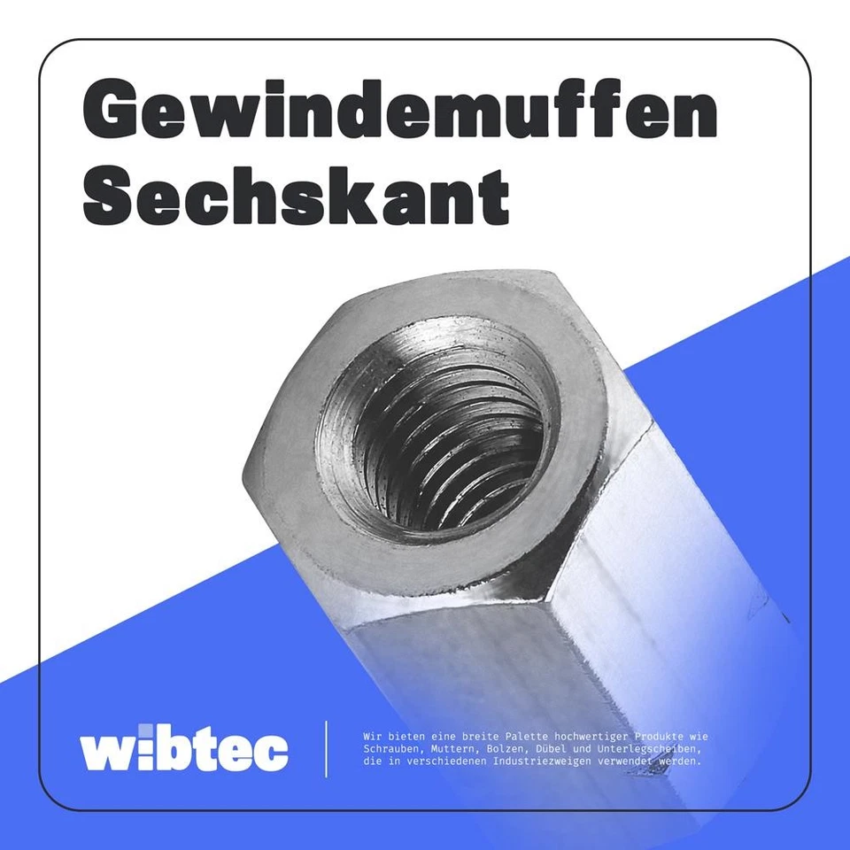 Sechskant Gewindemuffen Edelstahl A2 Verbindungsmuttern Langmuttern Innengewinde - Bild 3 von 4