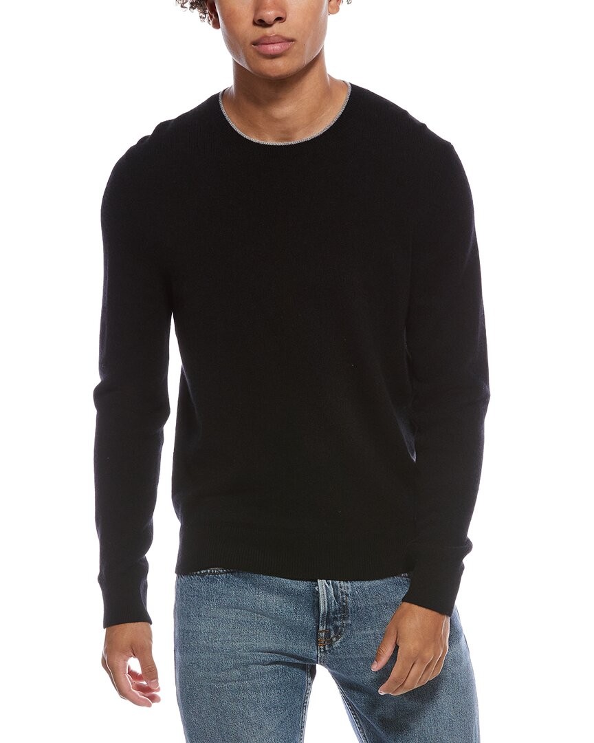 Amicale Cashmere Brioche Two-Tone Cashmere Crewneck Sweater Men's Black Xl