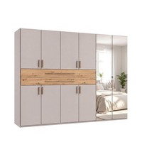 DrehtüRenschrank Kleiderschrank 270 Beige Grau Schubladen Spiegel Eiche Artisan