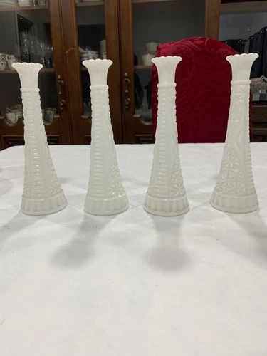 White Milk Glass Bud/FLOWER  Vase Set