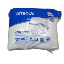Attends Underwear Extra Heavy Absorbency M 34"-44" 20 Count Latex-Free OPEN PKG