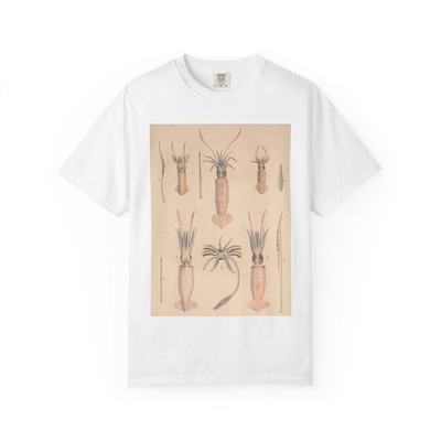 Vintage Squid Octopus Illustration T-Shirt Soft Sea Creature Art
