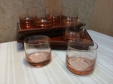 Vtg Pink Whiskey Lowball Old Fashioned Cocktail Glasses Heavy Bases Set Of 8