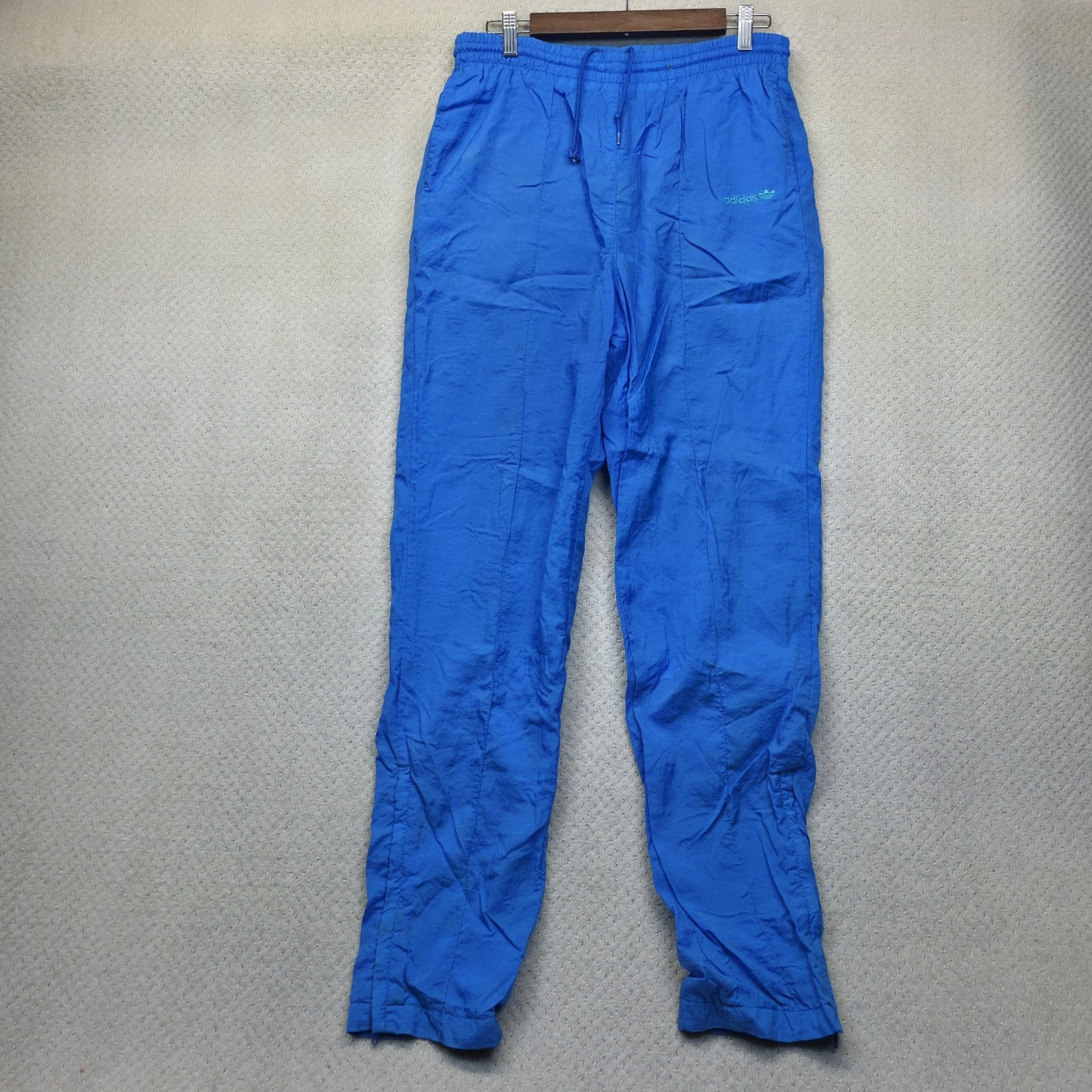 Vtg 80s 90s Adidas Trefoil Track Pants Men's M Blue Nylon Windbreaker Ankle Zip