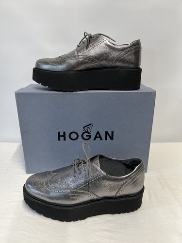 HOGAN SILVER METALLIC PLATFORM SHOES WOMEN SIZE 8.5 - Picture 2 of 8