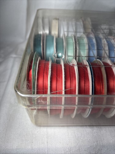 Lot Of 50+ Craft Ribbon Mixed Lot Mostly Offray Spool O' Ribbon In Storage Box - Picture 8 of 8
