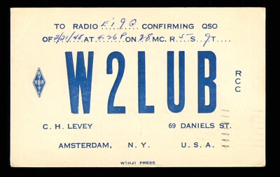 QSL Card Radio USA W2LUB 1948 Daniels St Amsterdam NY C H Levey   A1071