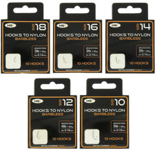 10 x NGT Barbless Hooks to Nylon Sizes 10 12 14 16 18 Carp Fishing Tackle