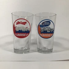 Budweiser And Bud Light Boise Idaho Skyline 16 Fl Oz Pint Beer Glass Set Of 2