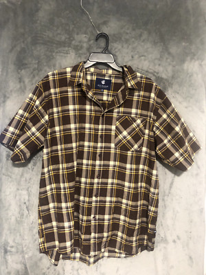 Rocawear Classic Short Sleeve Plaid Button-Up Shirt Mens Size 3XL Brown White