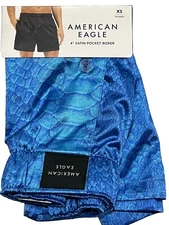 NWT AMERICAN EAGLE Satin Pocket Boxer Sz XS-S-M-L-XL Blue Snake #76