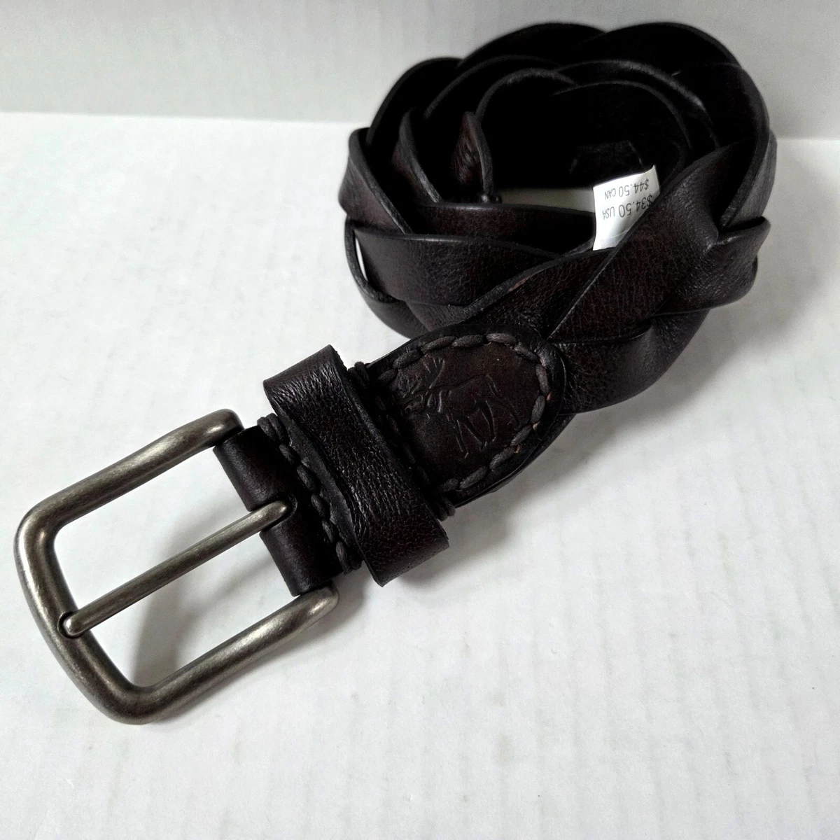 Vintage Abercrombie & Fitch Wide Braided Woven Leather Belt in Rich Brown XS/S Anderson main image 3