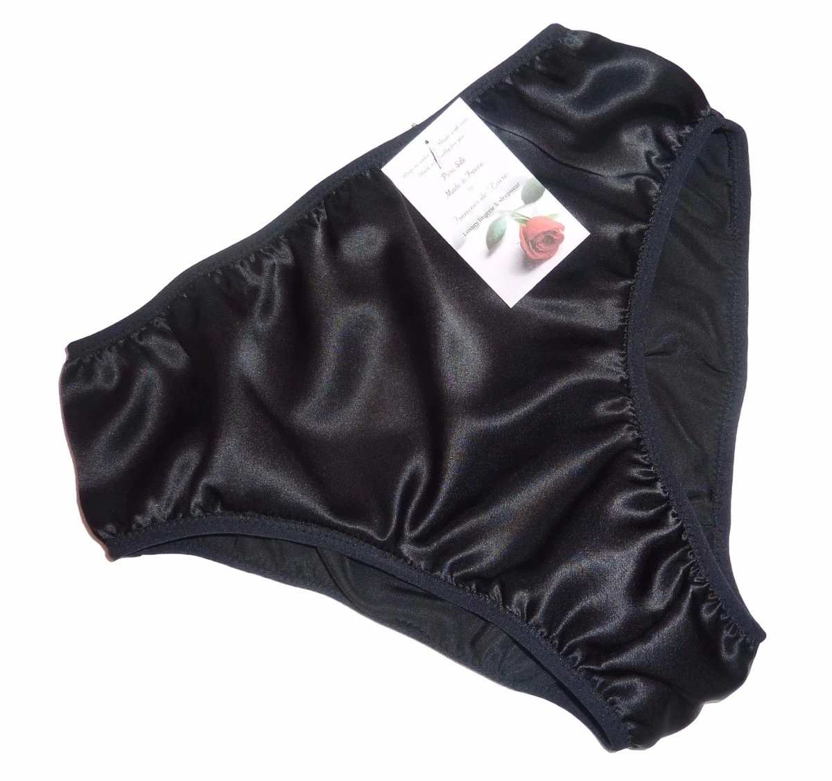 BLACK shiny SATIN panties VINTAGE school girl style high waist Made in  France