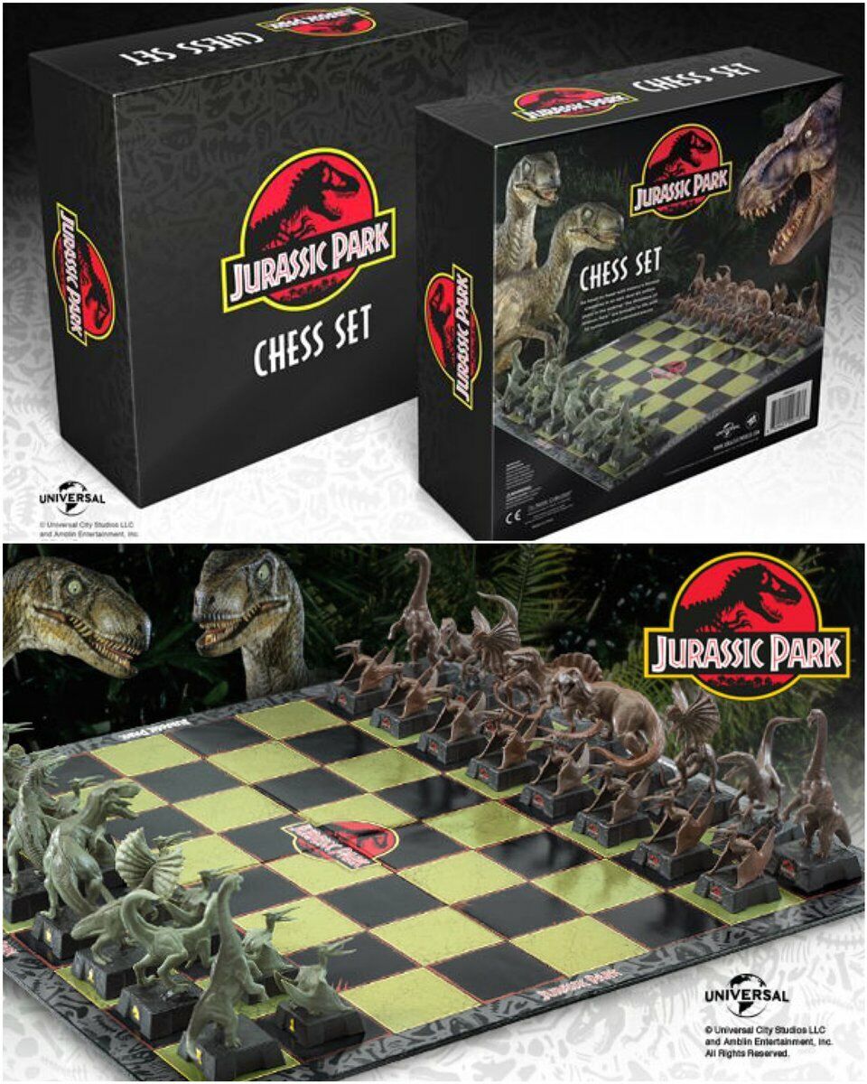 Prehistoric Stonecast Dinosaur Chess Set With Two Extra Queens 