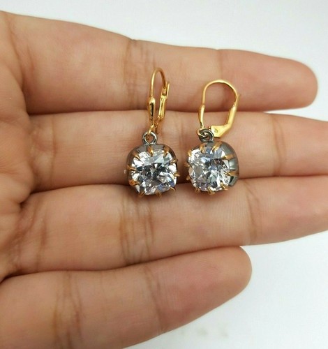 Old European Cut Drop Earrings 925 SS Handmade Adstar Diamond Estate Jewelry - Picture 2 of 6