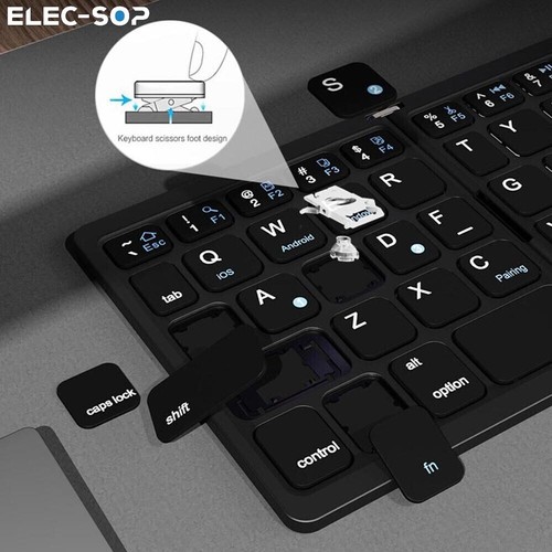 Leather Portable Mini Bluetooth Wireless Foldable Travel Keyboard w/ Touchpad - Picture 6 of 11