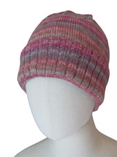 handmade Handcrafted knit hat made with wool blend multi pink yarn -OSFM