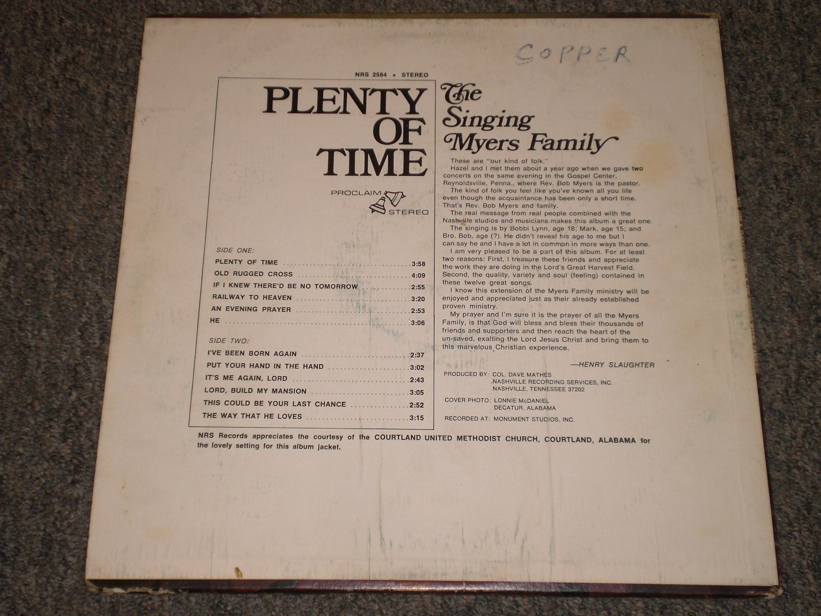 The Singing Myers Family~Plenty of Time~Private Label Christian Gospel~FAST SHIP