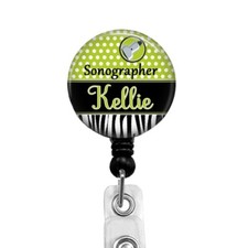 Sono Tech Sonographer Personalized Badge Reel Green, Black  White Colors, 593