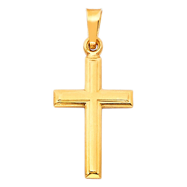 14K Yellow Gold 21 mm Plain Cross Pendant Charm 1 g Small Religious Pendant