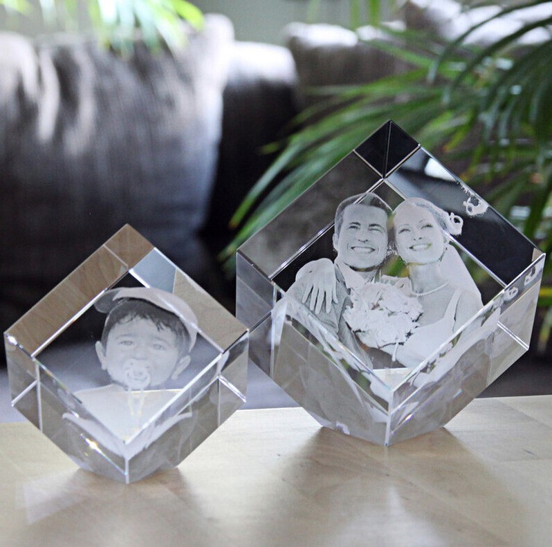 CC60 Glas 3D Foto im Glas Gravur Geschenkidee 2D in 3D Taufe Kind NEU Hund Katze