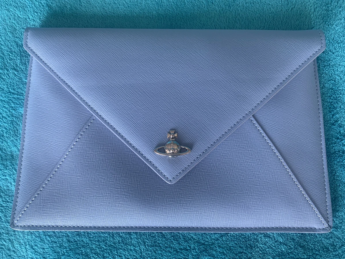 NWT 100 AUTH Vivienne Westwood Victoria Leather Clutch Blue w Silver Hardware