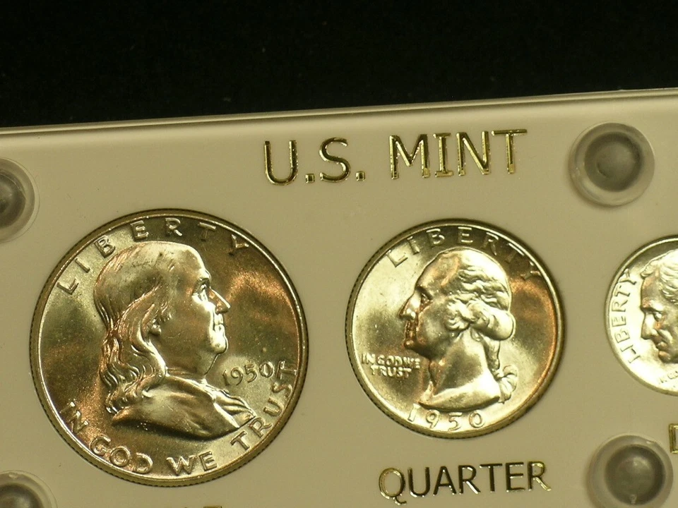 Juego de monedas años 1950 brillante sin circular - capitel blanco año de nacimiento Foto 3 de 4