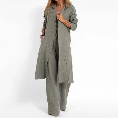 Women's suit jacket vest/top+pants new patchwork cotton linen casual set - Bild 6 von 34