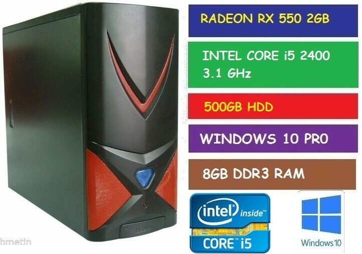 INTEL i5 2400 4-CORE DESKTOP GAMING PC RX 550 2GB 500GB HDD 8GB RAM  W10