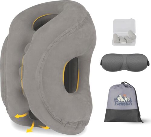TrekStar Small Backpacking Inflatable Travel Pillow with Free Eye Mask, Earplugs - Afbeelding 1 van 6