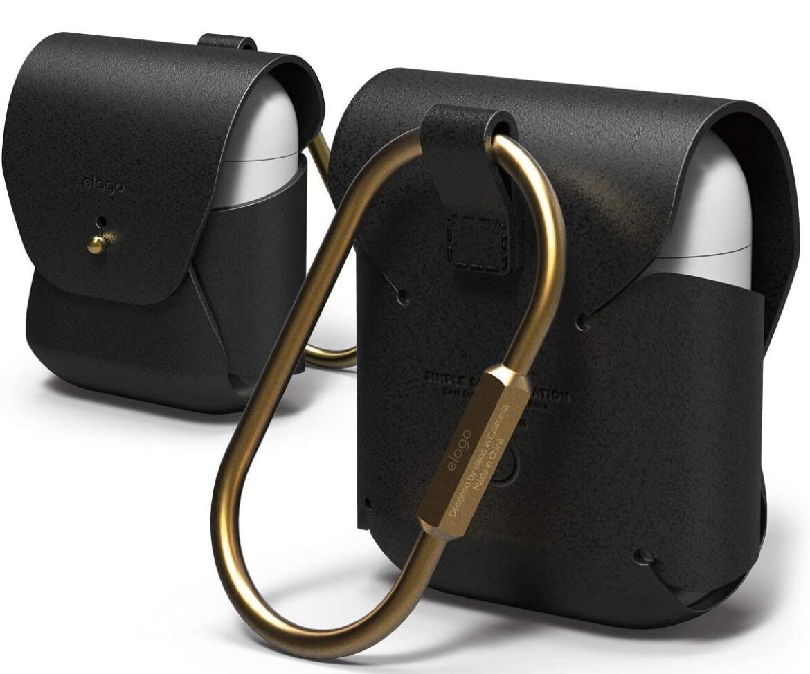 elago Genuine Leather Case 1st 2nd Gen AirPods, Black, Natural