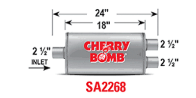 CHERRY BOMB SA2589 SALUTE MUFFLER 3 inch OVAL OFFSET//CENTER STAINLESS WELDED