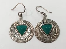 Retired Silpada Sterling Silver Green Agate "Emerald Isle" Dangle Earrings W3286
