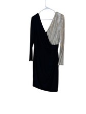 Lauren Ralph Lauren Dress Womens 6 Black Silver Metallic Long Sleeve Cocktail