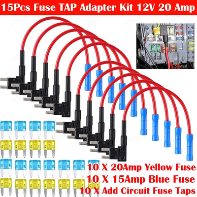 #ad 30Pcs Fuse TAP ADAPTER KIT 12V 15 Amp 20Amp Car Add a circuit Mini ATM APM Blade $9.99