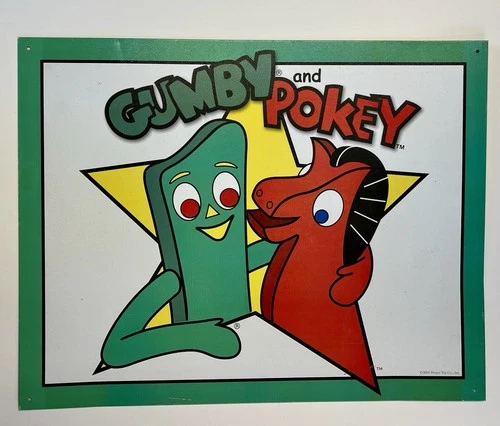 Vintage Gumby & Pokey Tin Metal Sign Prema Toy Co 16" Prema Toy Co 2003 RARE