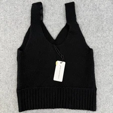 New Unsubscribed Women's XXS Black Cashmere Tank Top Sleeveless Ribbed Knit