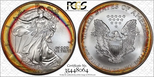1998 Philadelphia American Silver Eagle PCGS MS68 (Toned) Better Date
