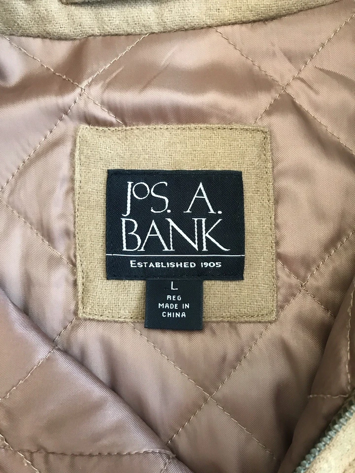 JOS A BANK Mens 100% Cashmere Bomber Jacket Tan Brown Sz L Full Zip Preppy EUC - Image 3 of 4