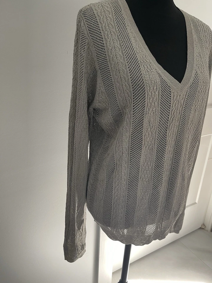 ELLEN TRACY XL 珠光银色女式 83% 真丝混纺网纱针织毛衣 248 美元 — 第 2/4 张图片