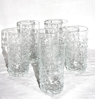 Wasser/Saft/Limo 6 Gläser, Hobnail, Bobbles Oberfläche, Klarglas, evt. Tschechei