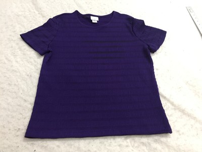Jaclyn Smith Shirt Womens L Large Purple Striped See Through Short Sleeve Crew