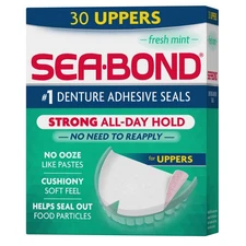 Sea Bond Secure Denture Adhesive Seals, Fresh Mint Uppers, Zinc-Free, All-Day...