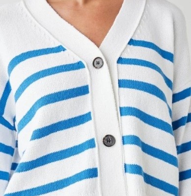 RAILS Geneva White Azure Blue Knit Oversized Blue Striped Cardigan Sweater L NWT