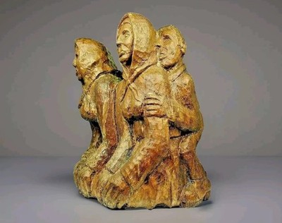 SELTENE massive antike handgeschnitzte Holz Statue Mann Frau Figur signiert 11,2 Zoll