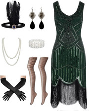 1920S Flapper Dress for Women Sequin Fringe Costume Set