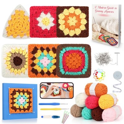 Crochet Kit for Beginners: Learn Granny Square with Yarn, Video, & Accessories