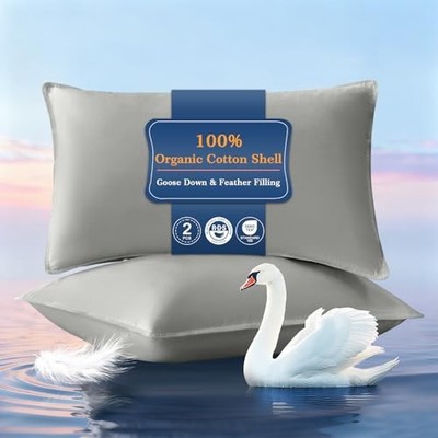 Goose Down Pillows King Size Set of 2, Hotel Quality Bed King (Pack of 2) Grey