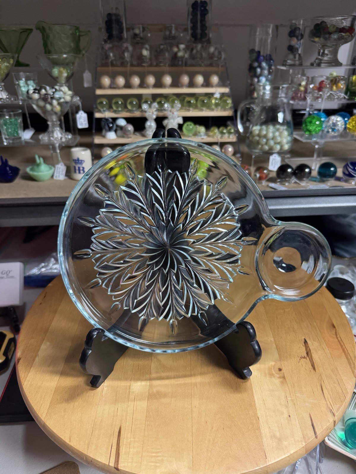 4963 (4) Vtg 1950s Jeannette Glass Blue Feather Pattern Snack Plates No Cups